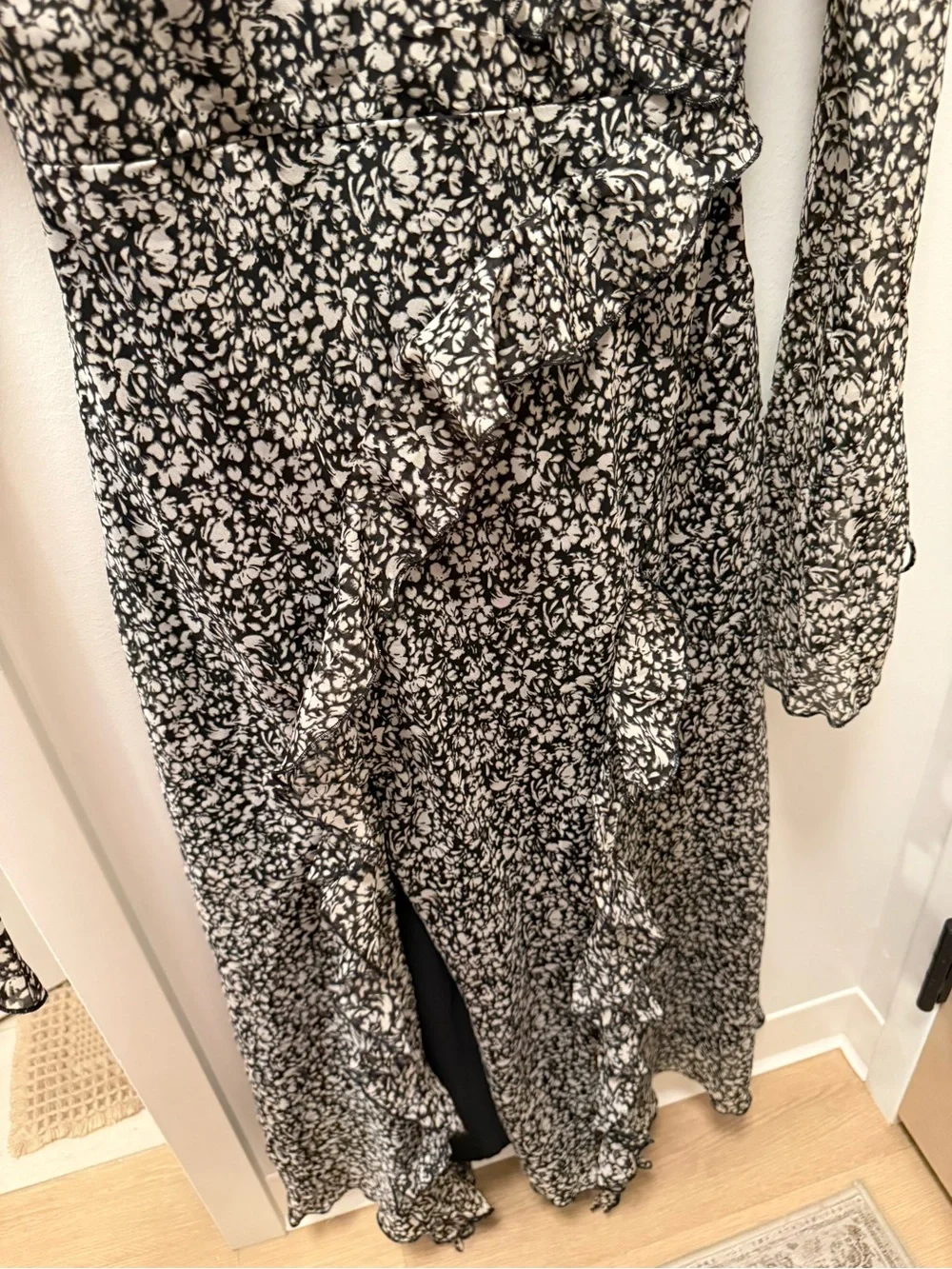 Abercrombie & Fitch Black and White Floral Wrap Midi Dress